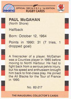 1991 Regina NZRFU 1st Edition #82 Paul McGahan Back